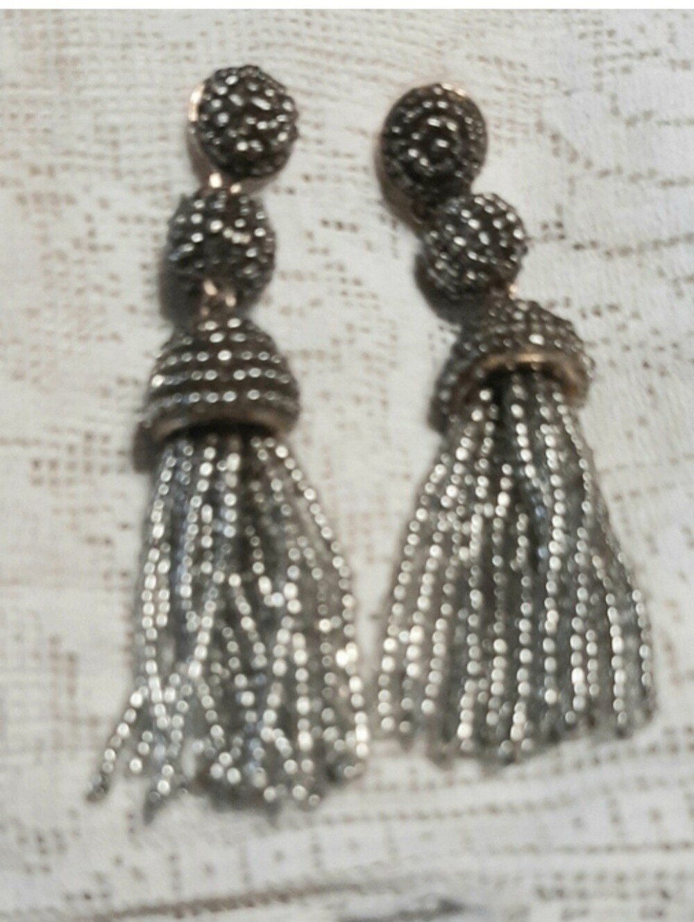 BaubleBar Silver Tassel Drop Earrings - Elegant Crystal Fringe
